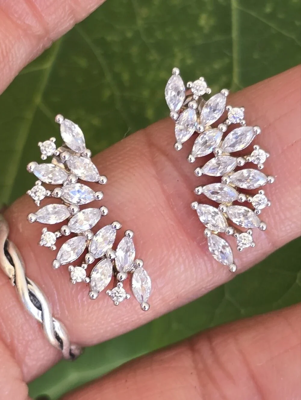 Gorgeous marquise-cut ear climber wings 925 sterling silver earrings